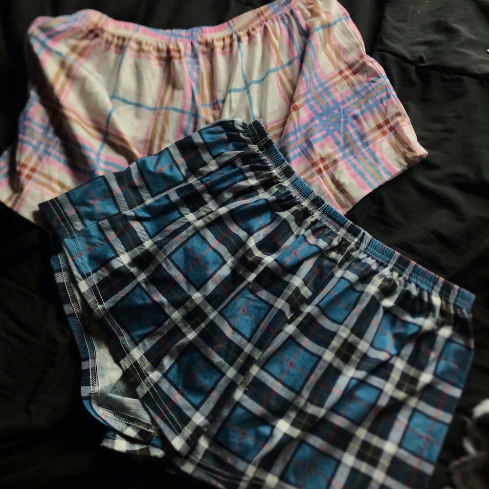 Plaid Women's Shorts Set - Blue and Pink